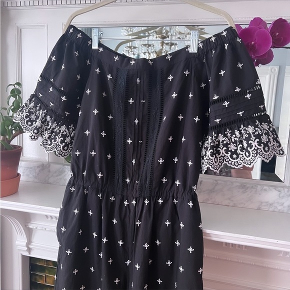 LOVE SAM Water Lily Off The Shoulder Washed Black Jumpsuit Sz Small LIKE NEW - Picture 9 of 16